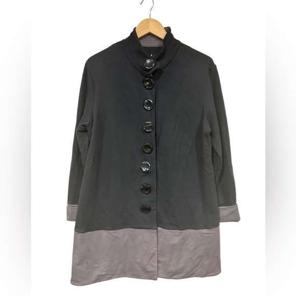 Neon Buddha XL Button Down Jacket Black & Gray Color Block Knit Long Artsy Boho - Picture 3 of 9